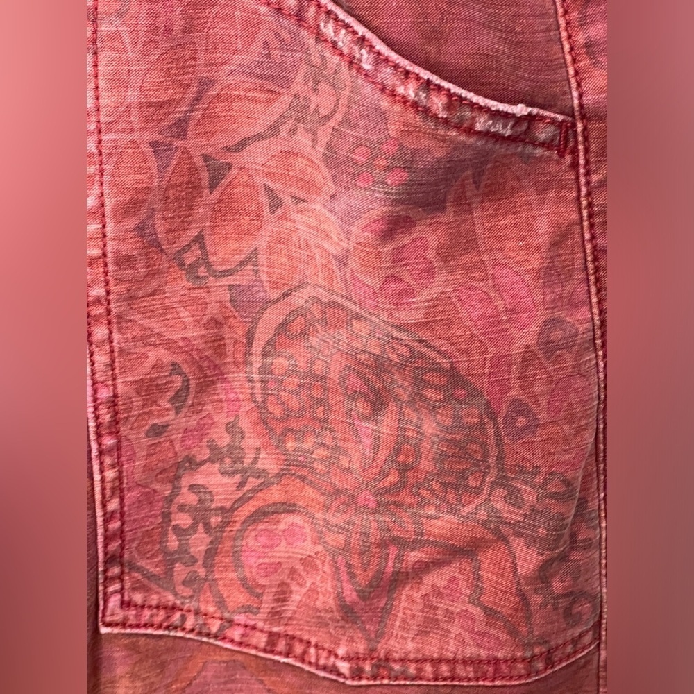 Pilcro Anthropologie Trailblazer Patchwork Pants L Red Printed Straight Leg Boho - Picture 8 of 14
